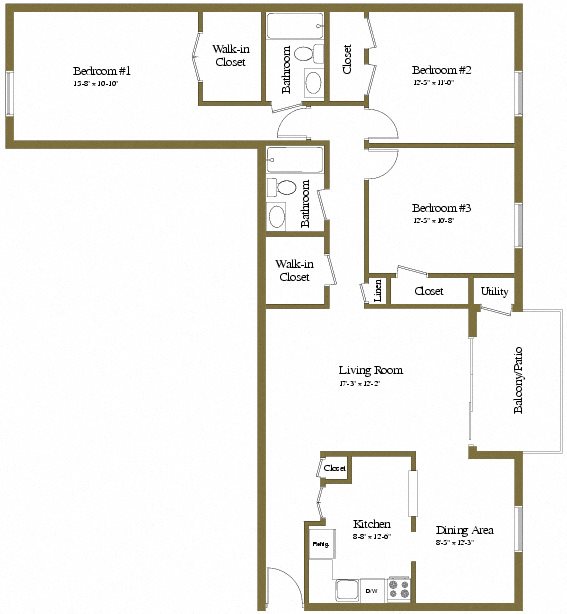 3 Bedrooms 2 Bath Floor Plan 6
